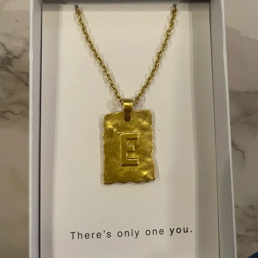 Zara E Initial Stamp Necklace NIB